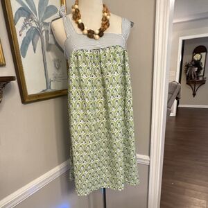 Rosa Clothing Green White Blue Floral Square Neck Bow Tie Shift Dress Size L